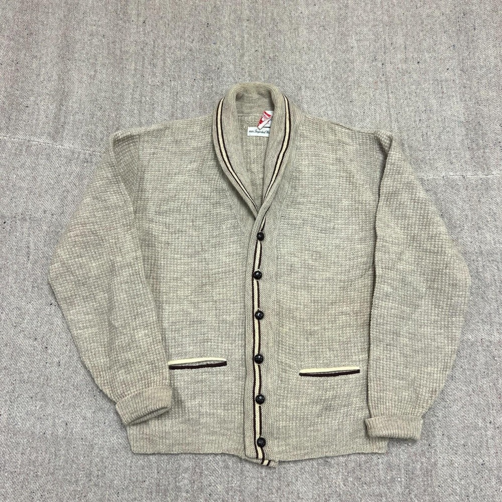 Vintage Rugby Sportswear Cardigan Medium Gray 1960s Wool Shawl